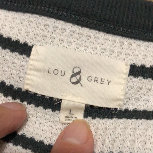 Lou & Grey Striped Thermal LongSleeve-Sz L-Relaxed Boxy Fit-Spruce Green-Cotton - Picture 11 of 14